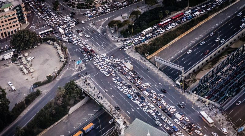 aerial view of traffic on highway